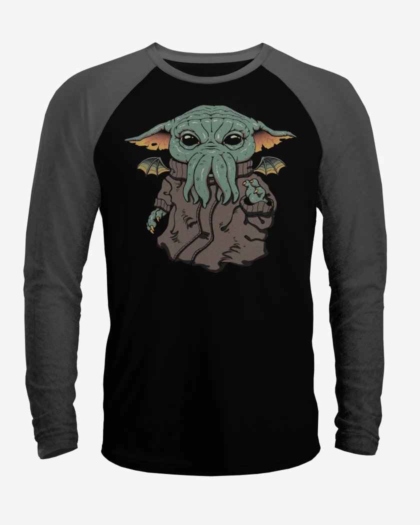 Polera Raglan Negro / Negro Heather de Baby Cthulhu