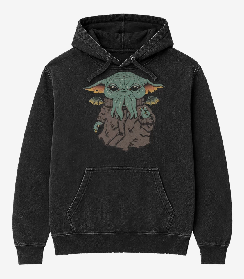 Poleron Canguro Acid Wash Negro de Baby Cthulhu