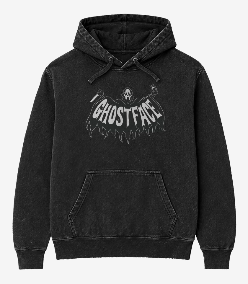 Poleron Canguro Acid Wash Negro de GhostFace