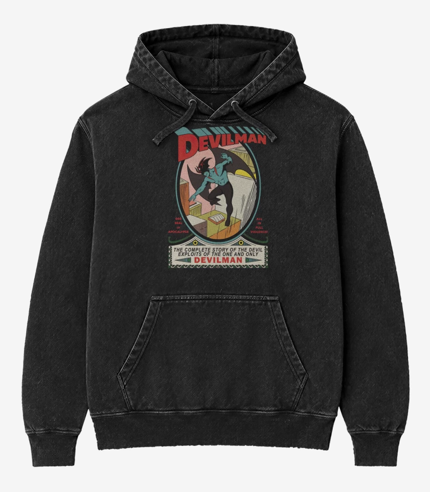 Poleron Canguro Acid Wash Negro de Super Devilman