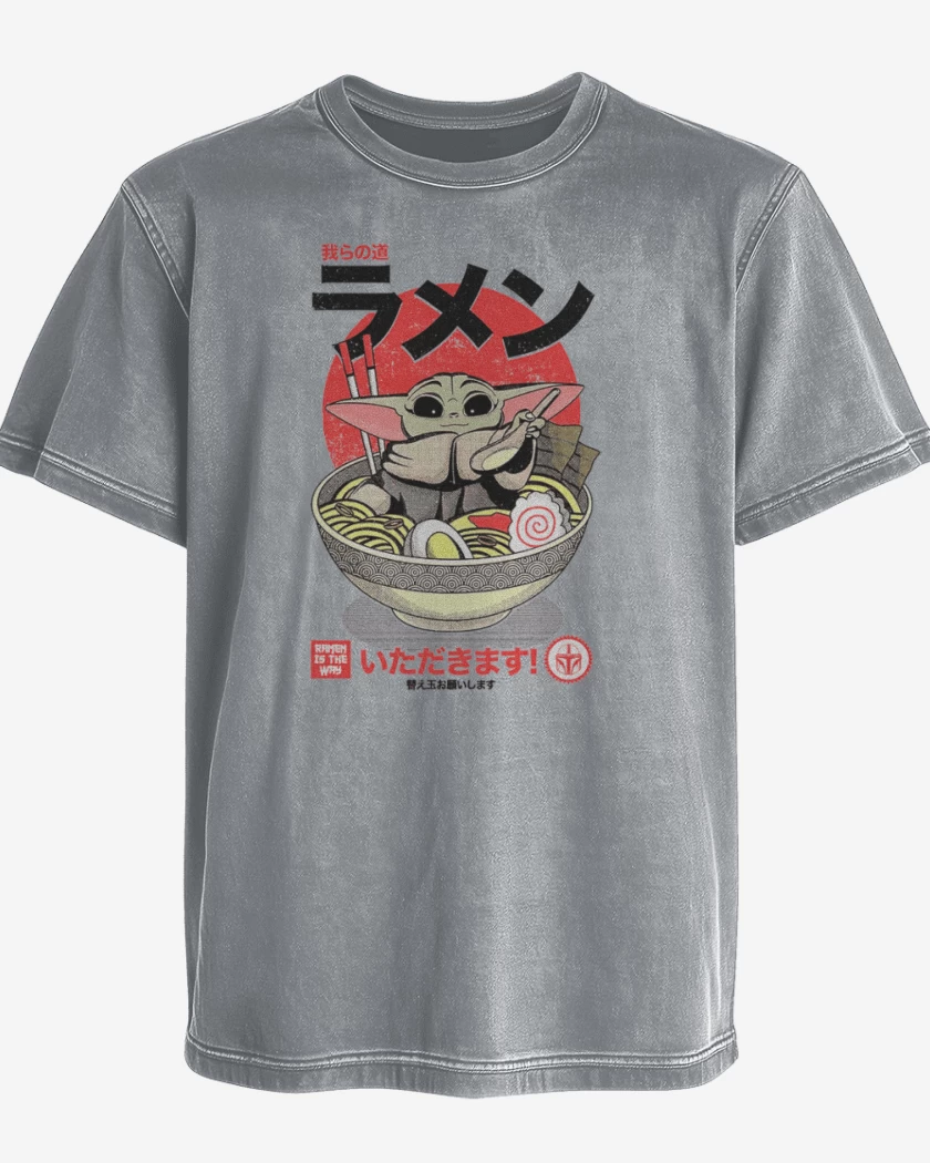 Polera desgastada Gris Melange de Ramen Grogu