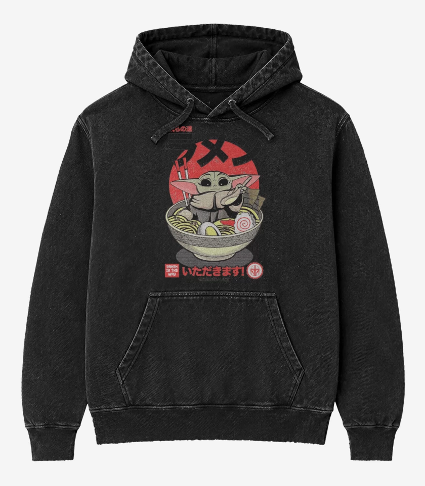 Poleron Canguro Acid Wash Negro de Ramen Grogu