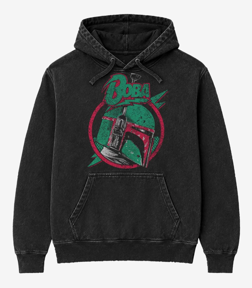 Poleron Canguro Acid Wash Negro de Boba Fett
