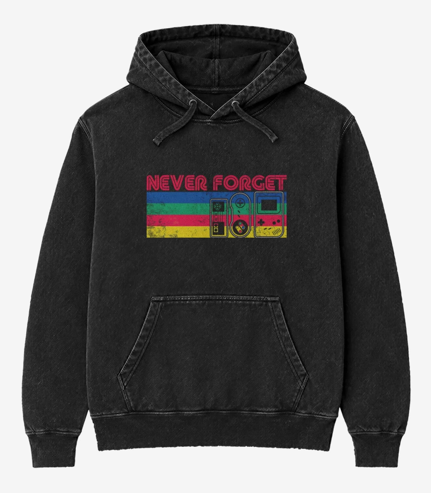 Poleron Canguro Acid Wash Negro de Never Forget Gamer
