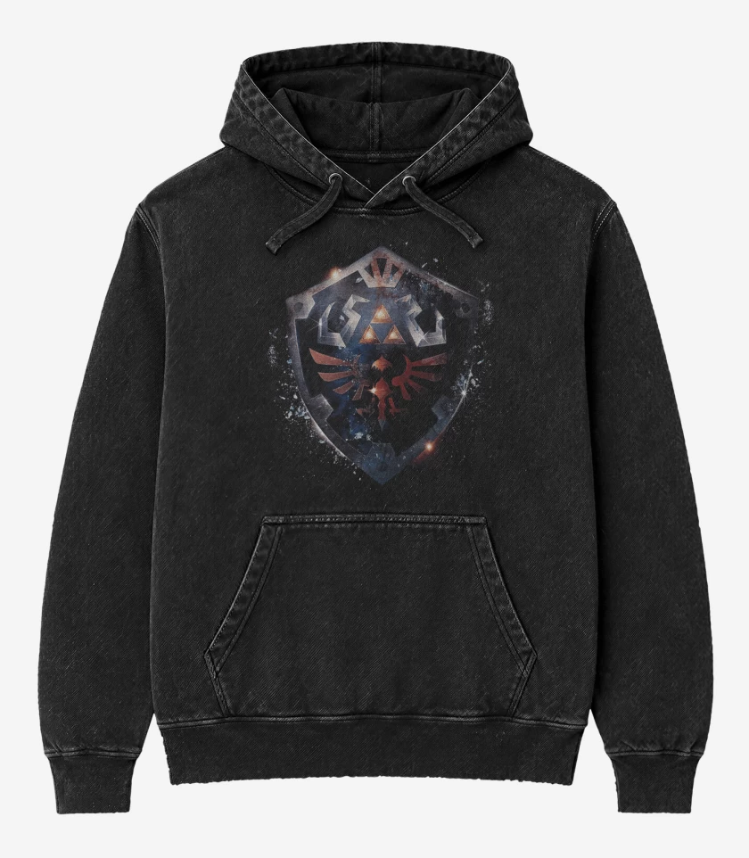 Poleron Canguro Acid Wash Negro de Hylian escudo
