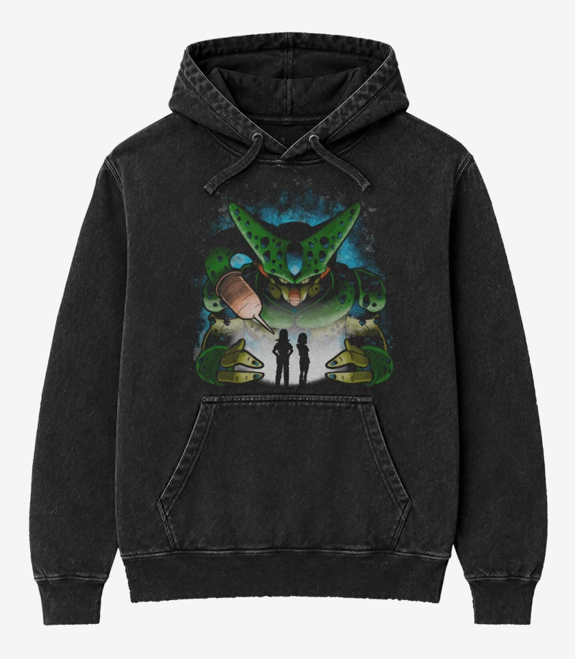 Poleron Canguro Acid Wash Negro de Cell