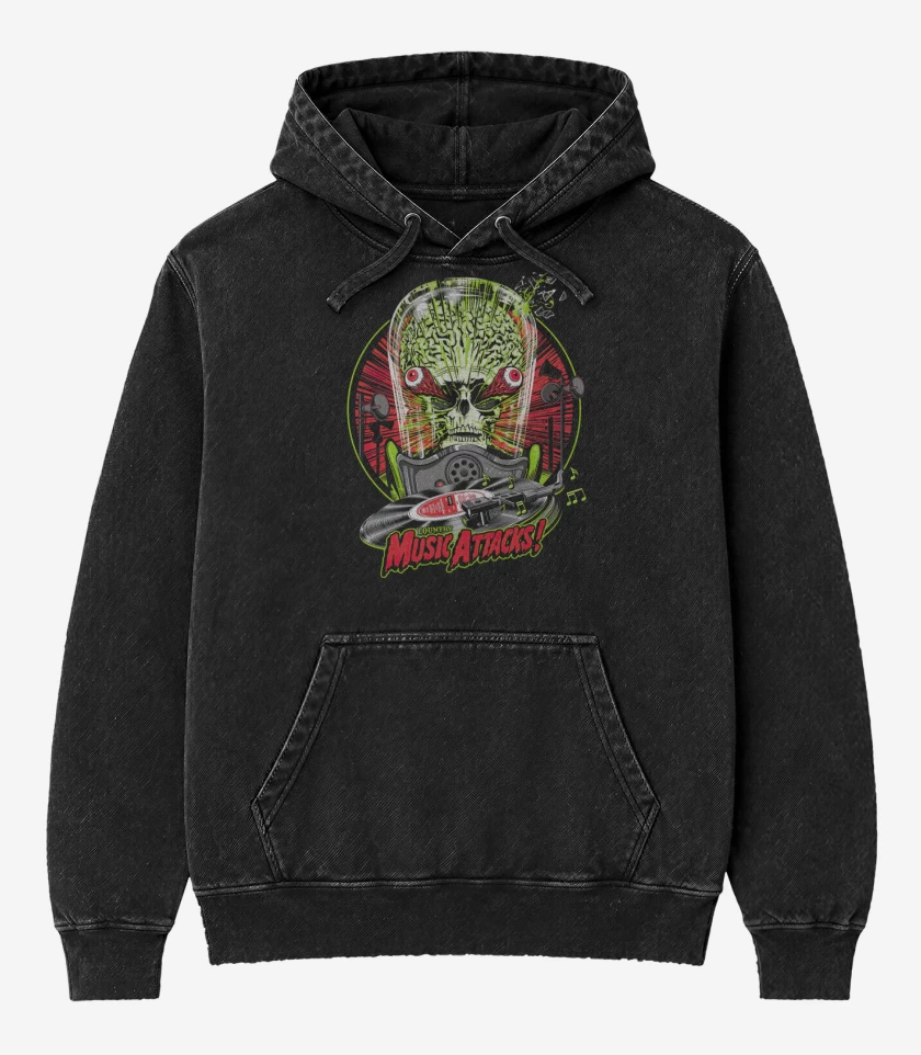 Poleron Canguro Acid Wash Negro de Music Attack 