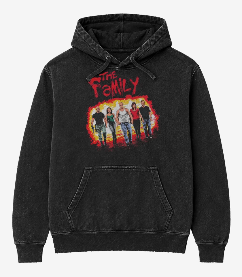 Poleron Canguro Acid Wash Negro de La Familia