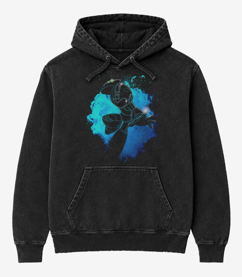 Poleron Canguro Acid Wash Negro de Mega man