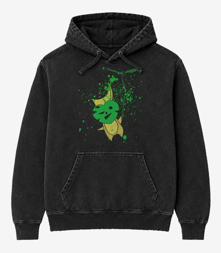 Poleron Canguro Acid Wash Negro de Hasta lueguito