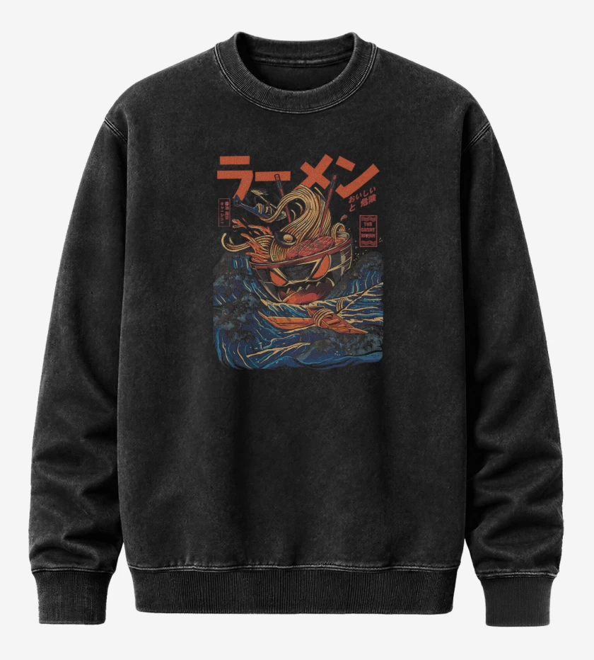 Poleron Polo Acid Wash Negro de God Ramen