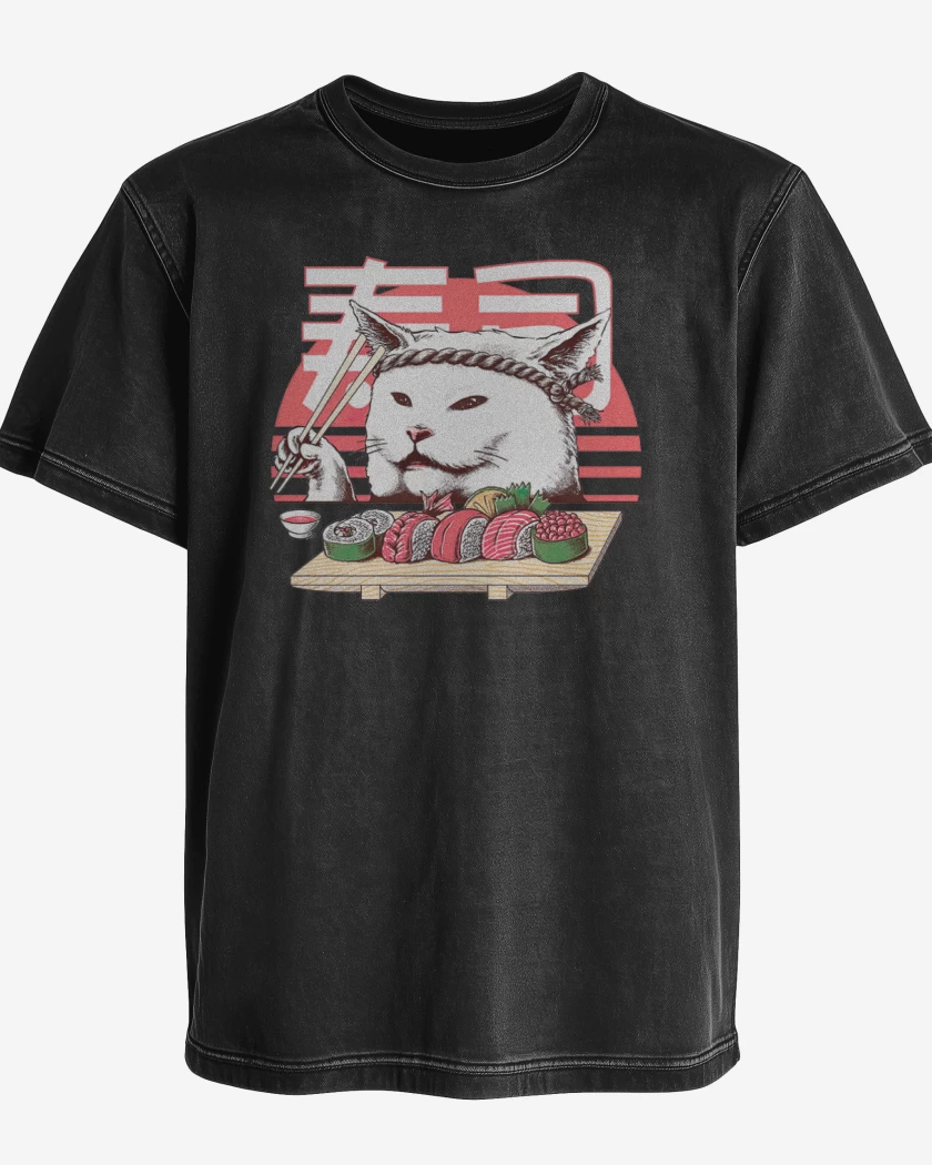 Polera desgastada Gato sushi