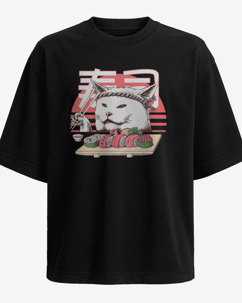 Polera Oversize Negro de Gato sushi