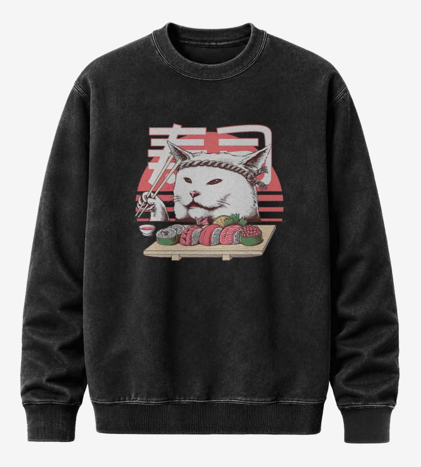Poleron Polo Acid Wash Negro de Gato sushi