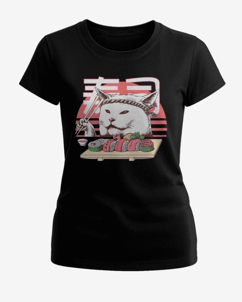 Polera de Mujer Negro de Gato sushi