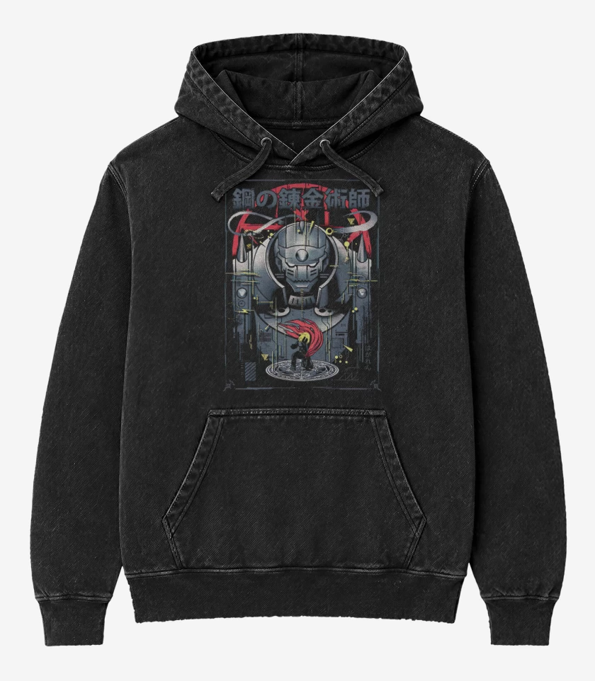 Poleron Canguro Acid Wash Negro de Fma