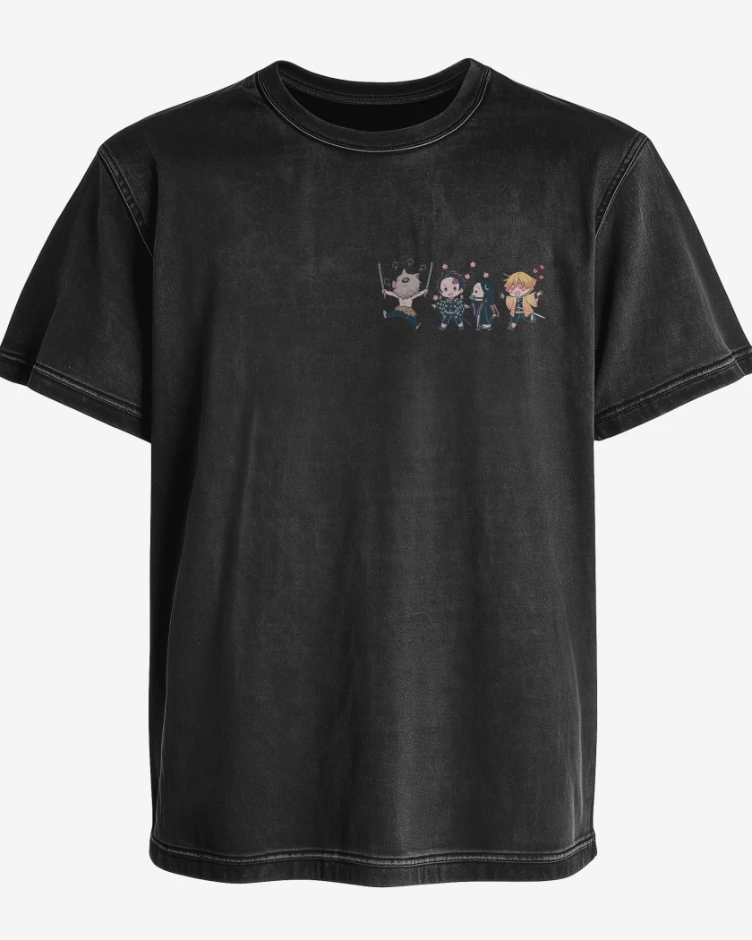 Polera desgastada Negro de Kimetsu de Bolsillo
