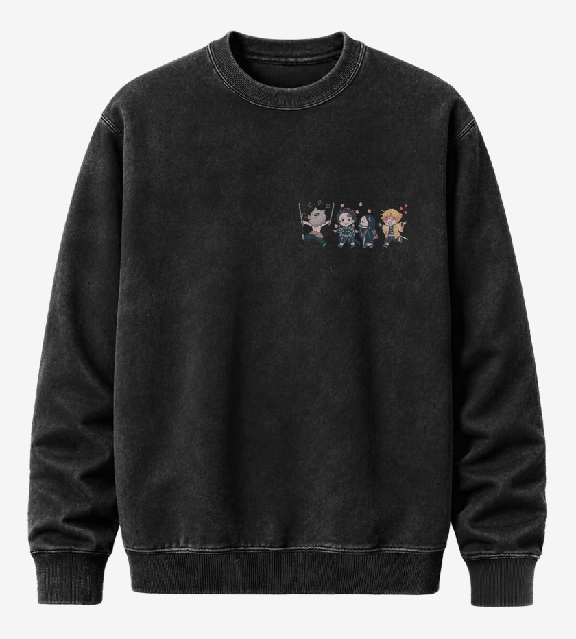 Poleron Polo Acid Wash Negro de Kimetsu de Bolsillo