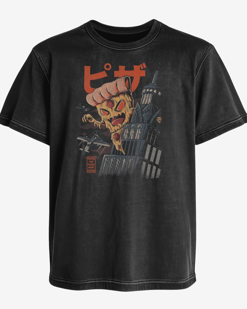Polera desgastada Negro de Pizza Kong