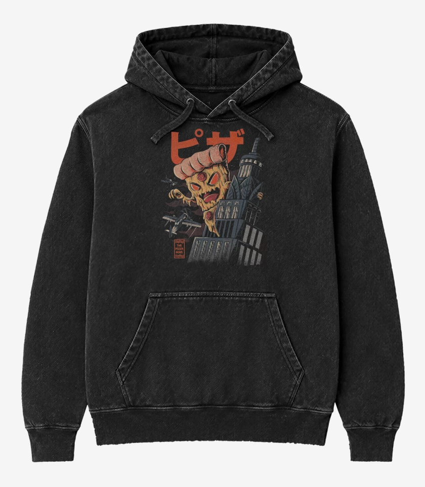 Poleron Canguro Acid Wash Negro de Pizza Kong