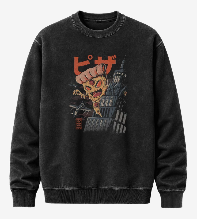 Poleron Polo Acid Wash Negro de Pizza Kong
