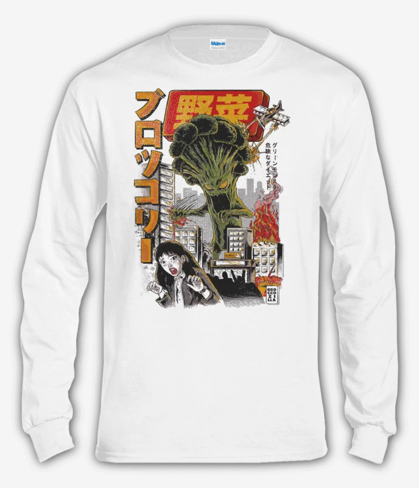 Polera manga larga Blanco de BrocoliZilla