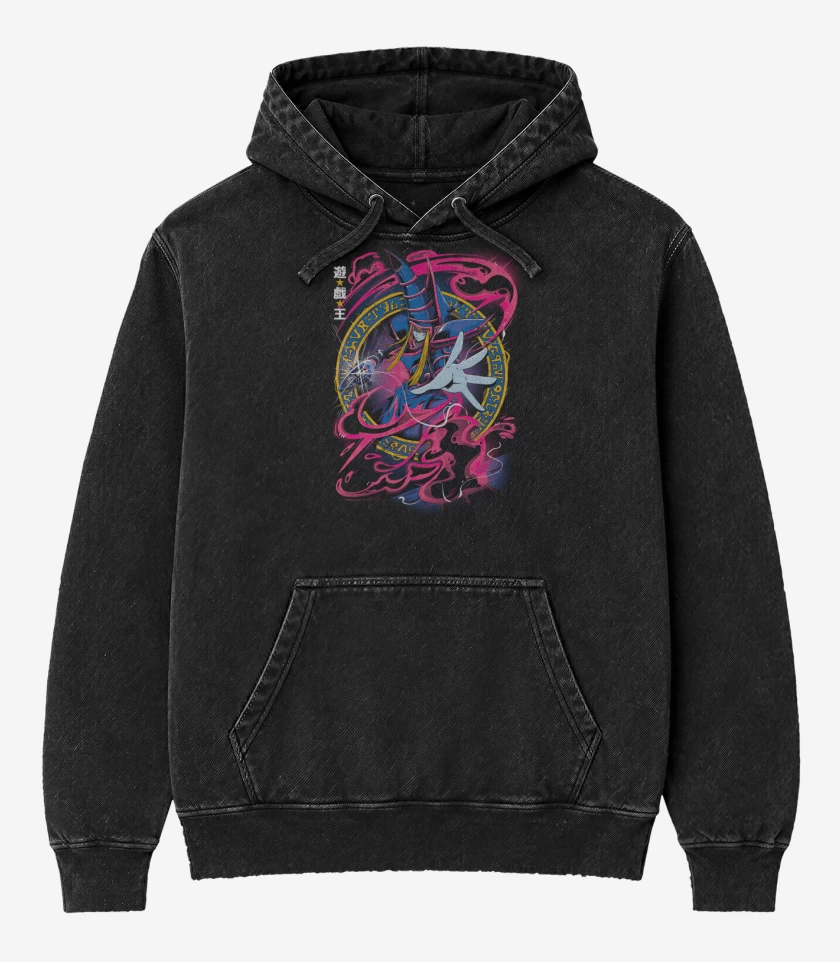Poleron Canguro Acid Wash Negro de El Mago Oscuro
