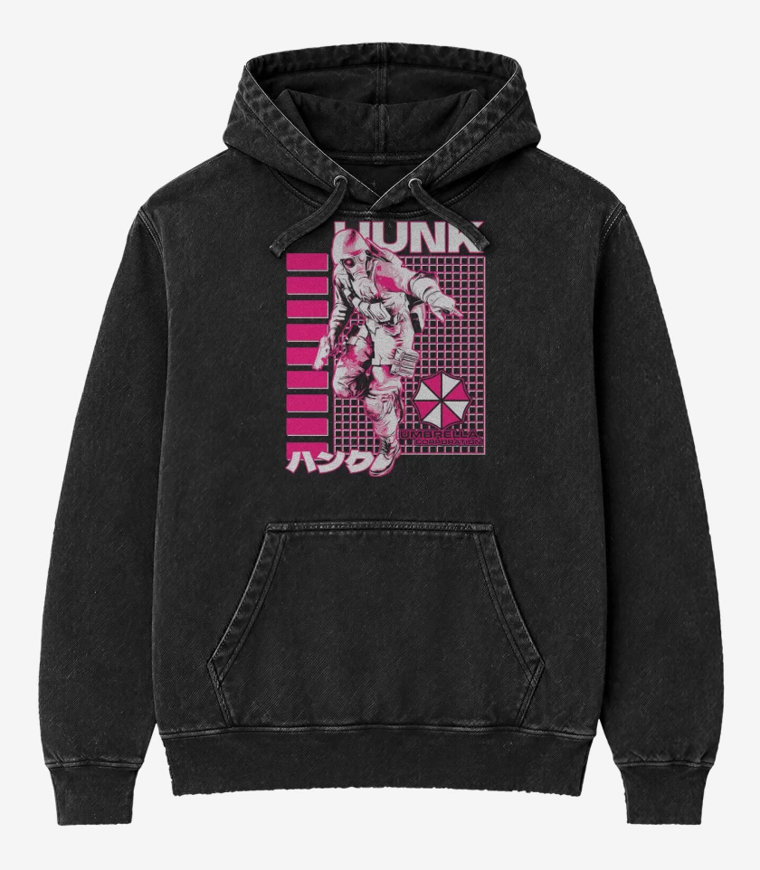 Poleron Canguro Acid Wash Negro de Hunk 