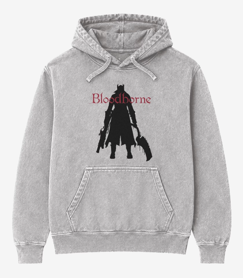 Poleron Canguro Acid Wash Gris Melange de Bloodborne