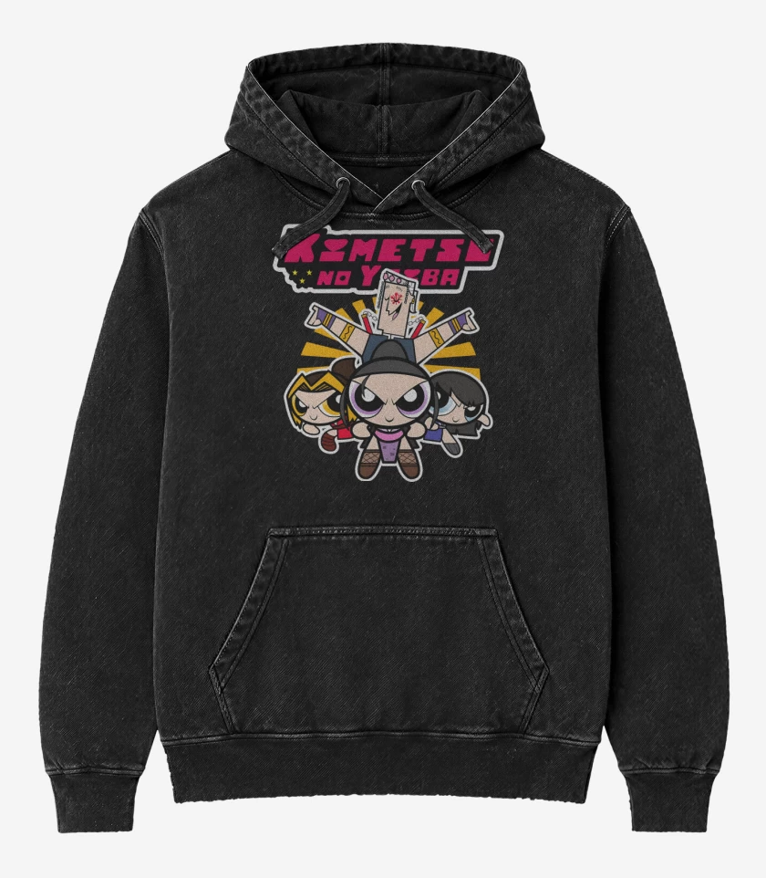Poleron Canguro Acid Wash Negro de Kimetsuper Poderosaiba