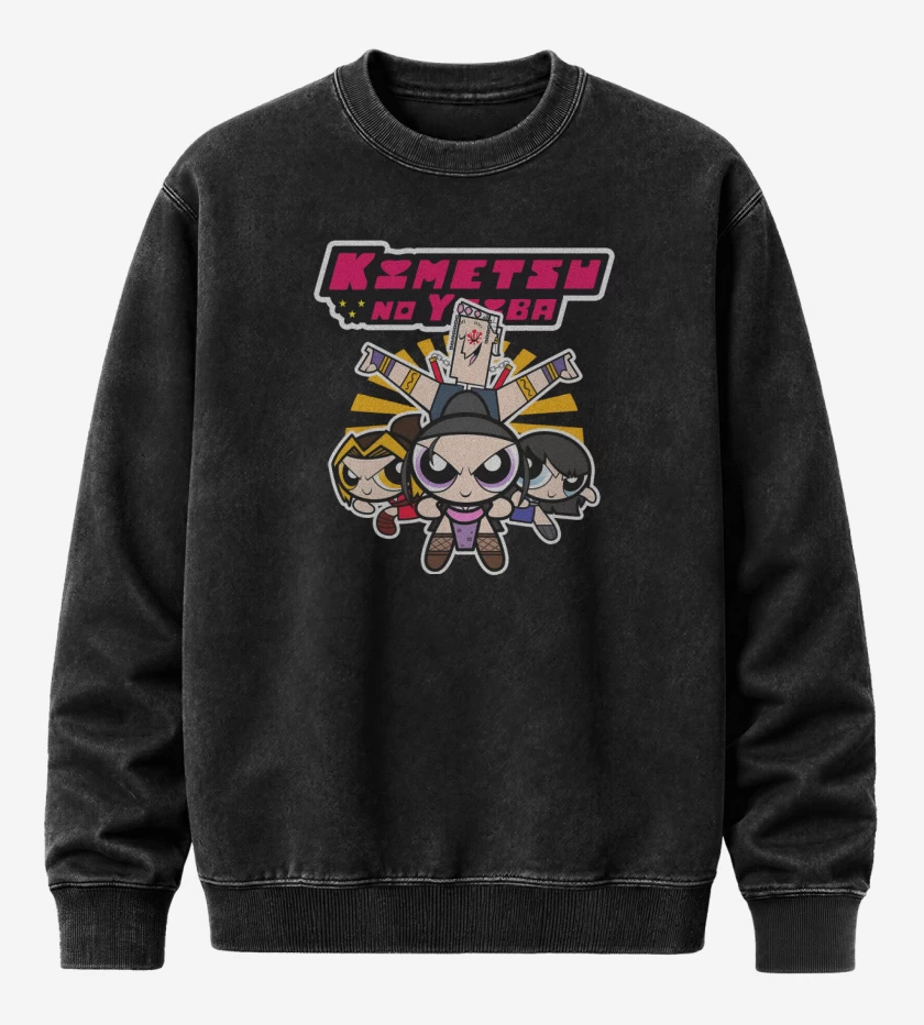 Poleron Polo Acid Wash Negro de Kimetsuper Poderosaiba