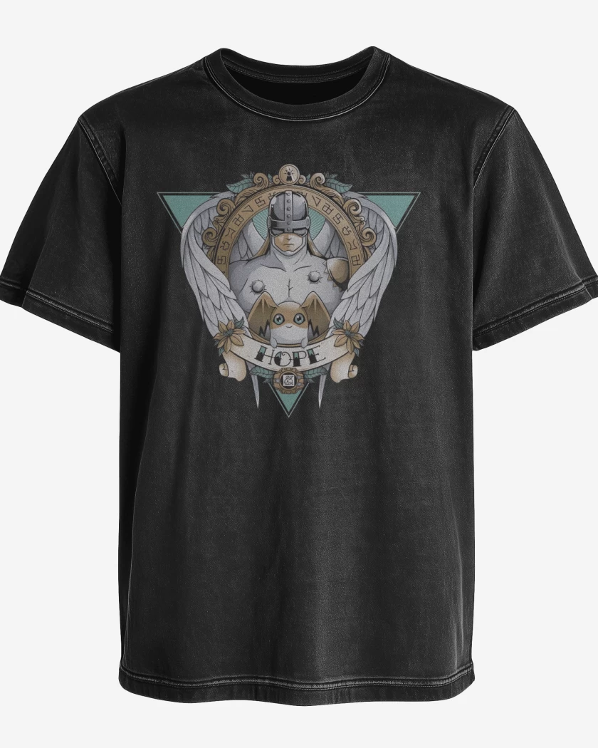 Polera desgastada Negro de Angemon
