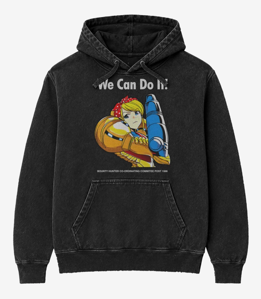 Poleron Canguro Acid Wash Negro de Samus We Can Do IT!