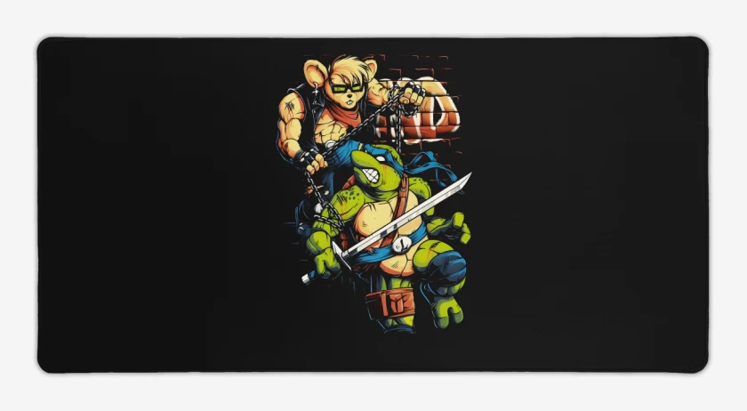Mouse pad Gamer Negro de Motorratones vs Tortugas Ninjas