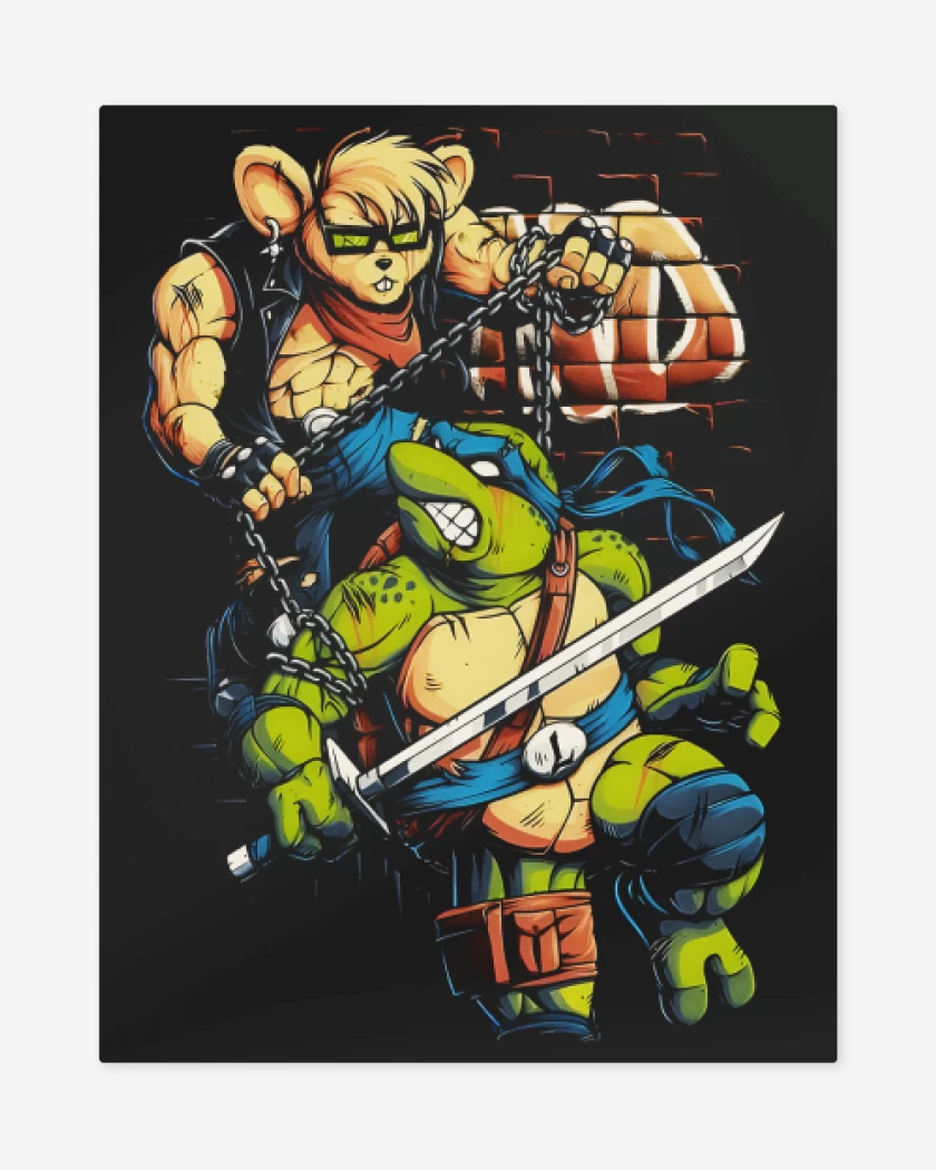 Print metalico Negro de Motorratones vs Tortugas Ninjas