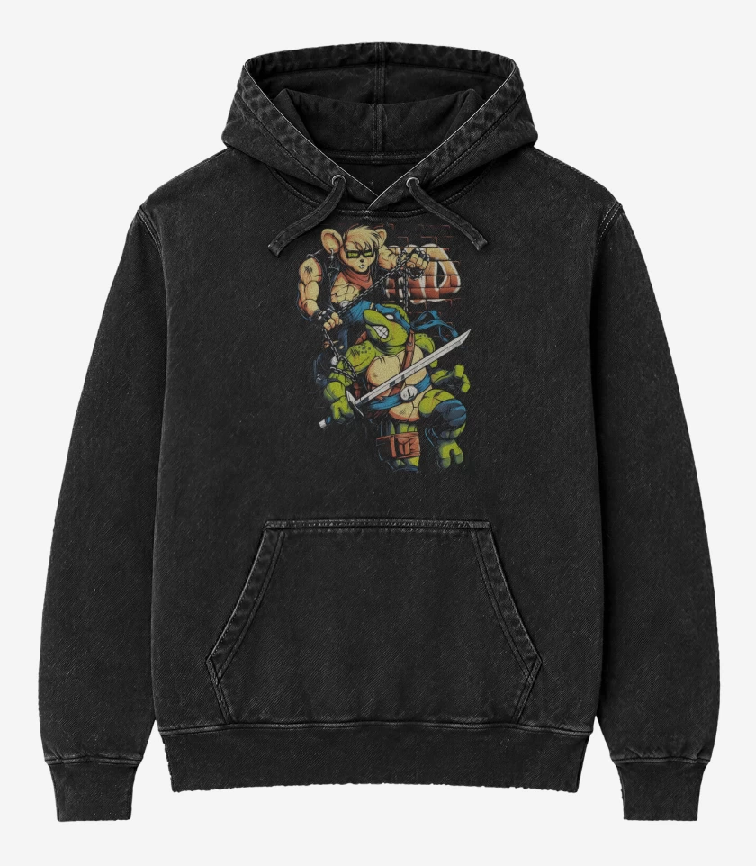 Poleron Canguro Acid Wash Negro de Motorratones vs Tortugas Ninjas