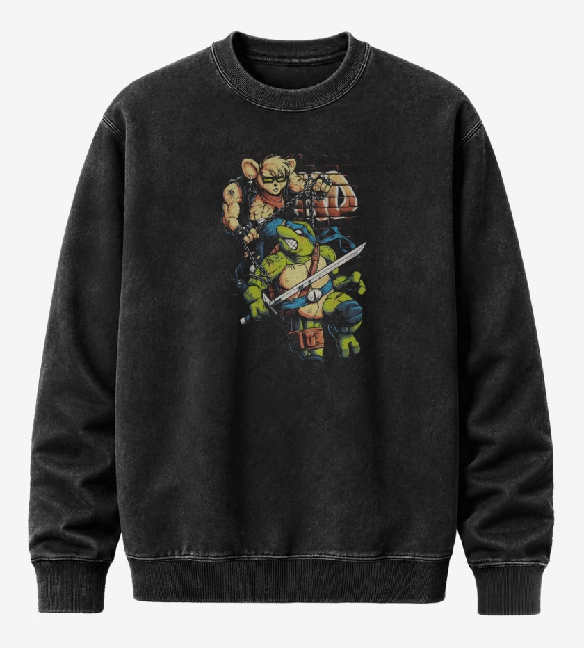 Poleron Polo Acid Wash Negro de Motorratones vs Tortugas Ninjas