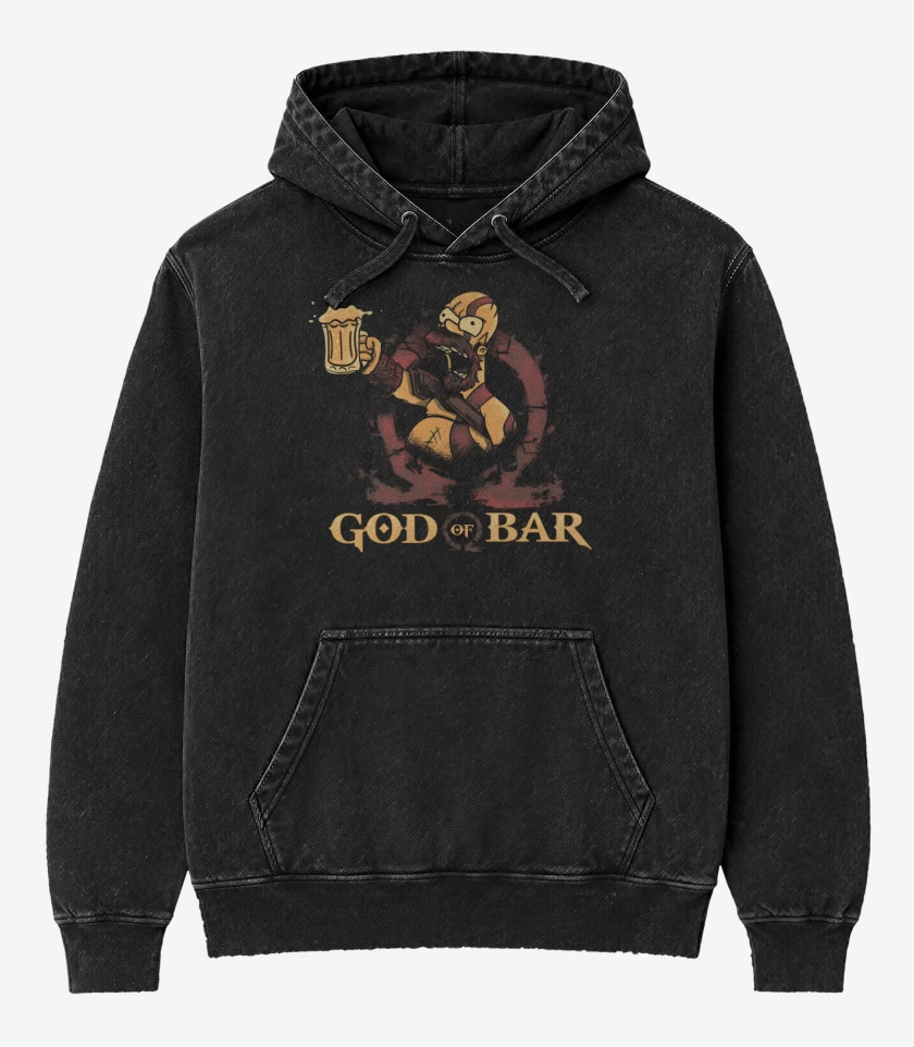 Poleron Canguro Acid Wash Negro de God of Bar