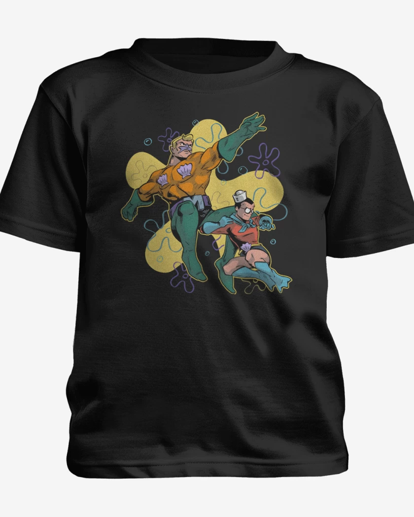 Polera de niño Negro de Sirenoman y Chico Percebe