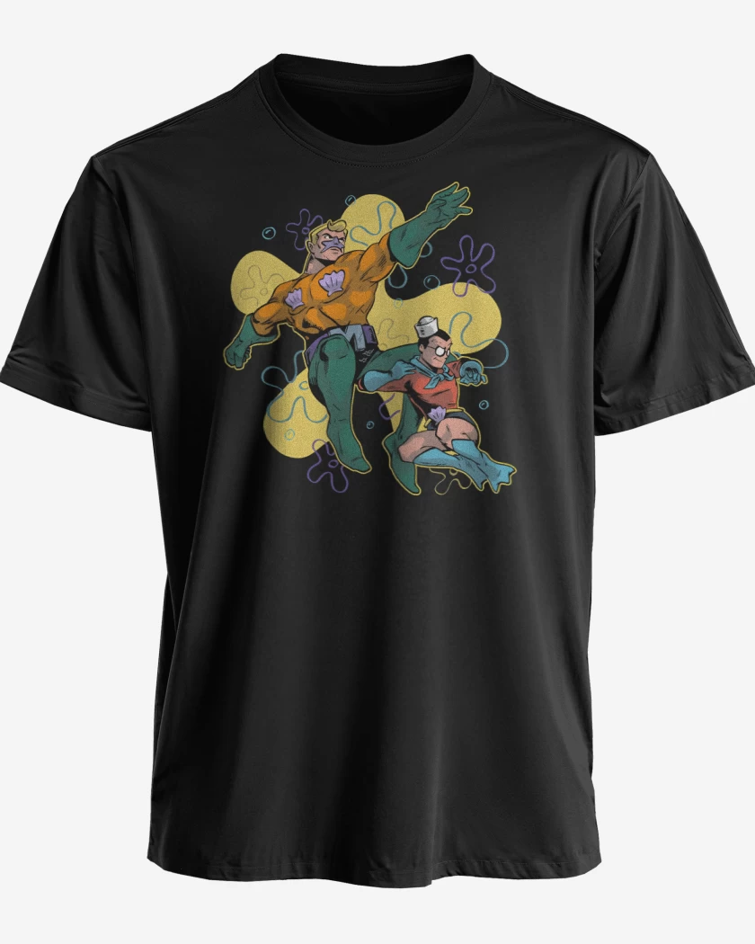 Polera premium Negro de Sirenoman y Chico Percebe