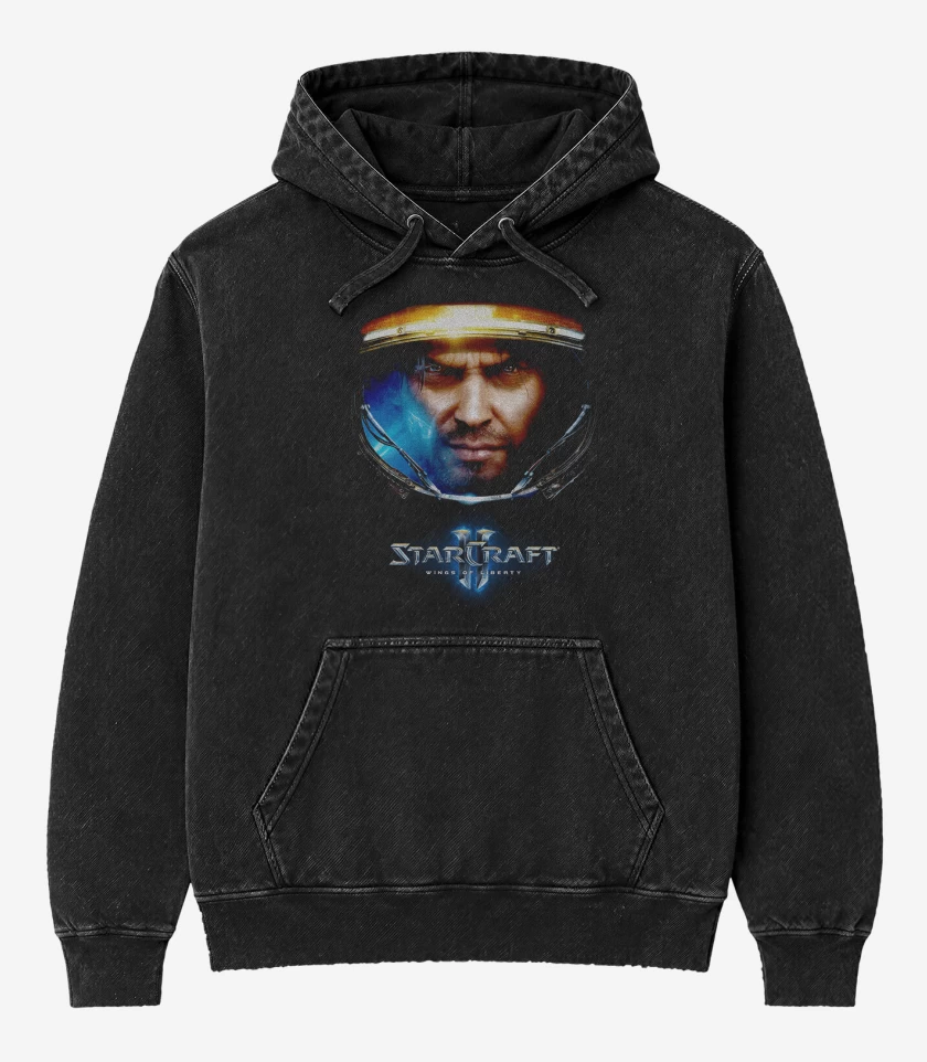 Poleron Canguro Acid Wash Negro de Wings of liberty