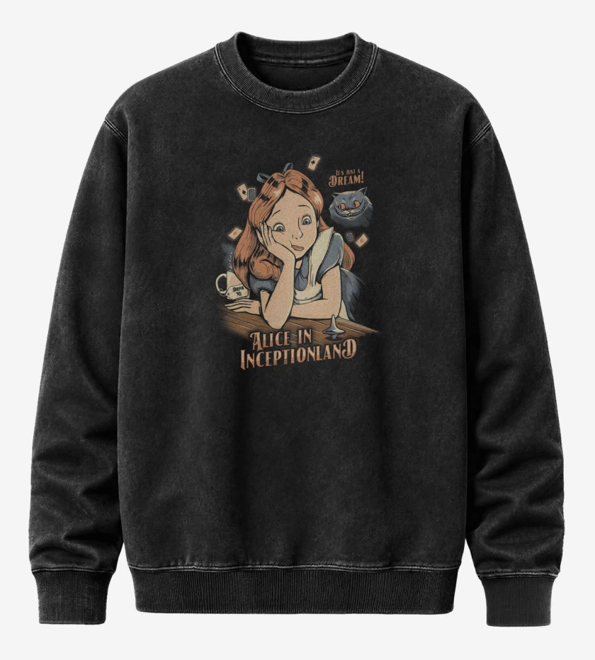 Poleron Polo Acid Wash Negro de Alice in Inceptionland
