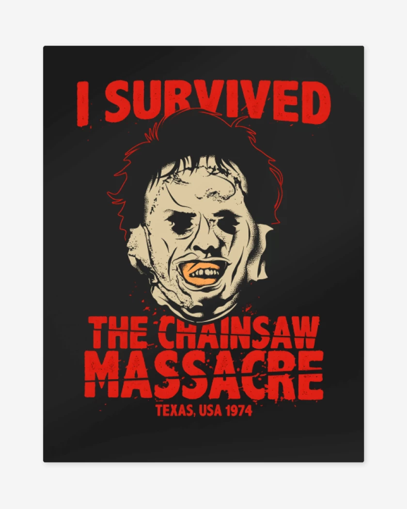 Print metalico Negro de I Survived The CHAINSAW MASSACRE!