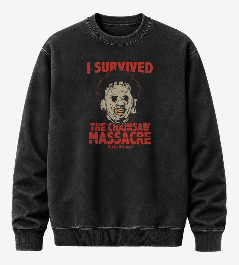 Poleron Polo Acid Wash Negro de I Survived The CHAINSAW MASSACRE!