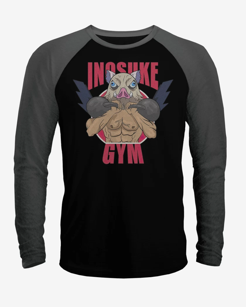 Polera Raglan Negro / Negro Heather de Inosuke gym