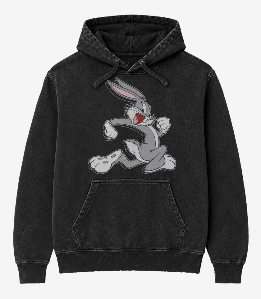 Poleron Canguro Acid Wash Negro de Bugs Bunny