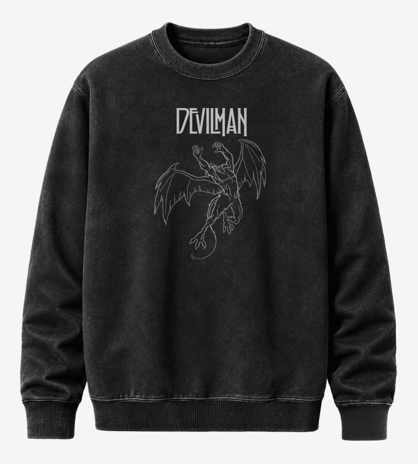 Poleron Polo Acid Wash Negro de Led Devilman