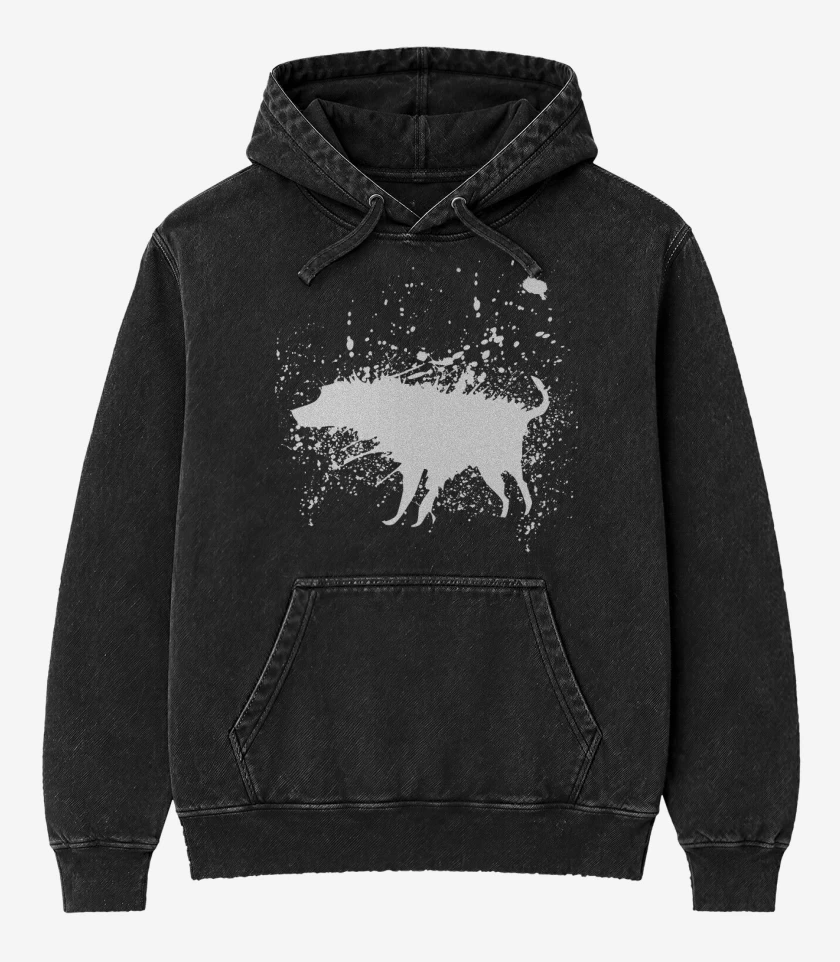 Poleron Canguro Acid Wash Negro de Perro mojado