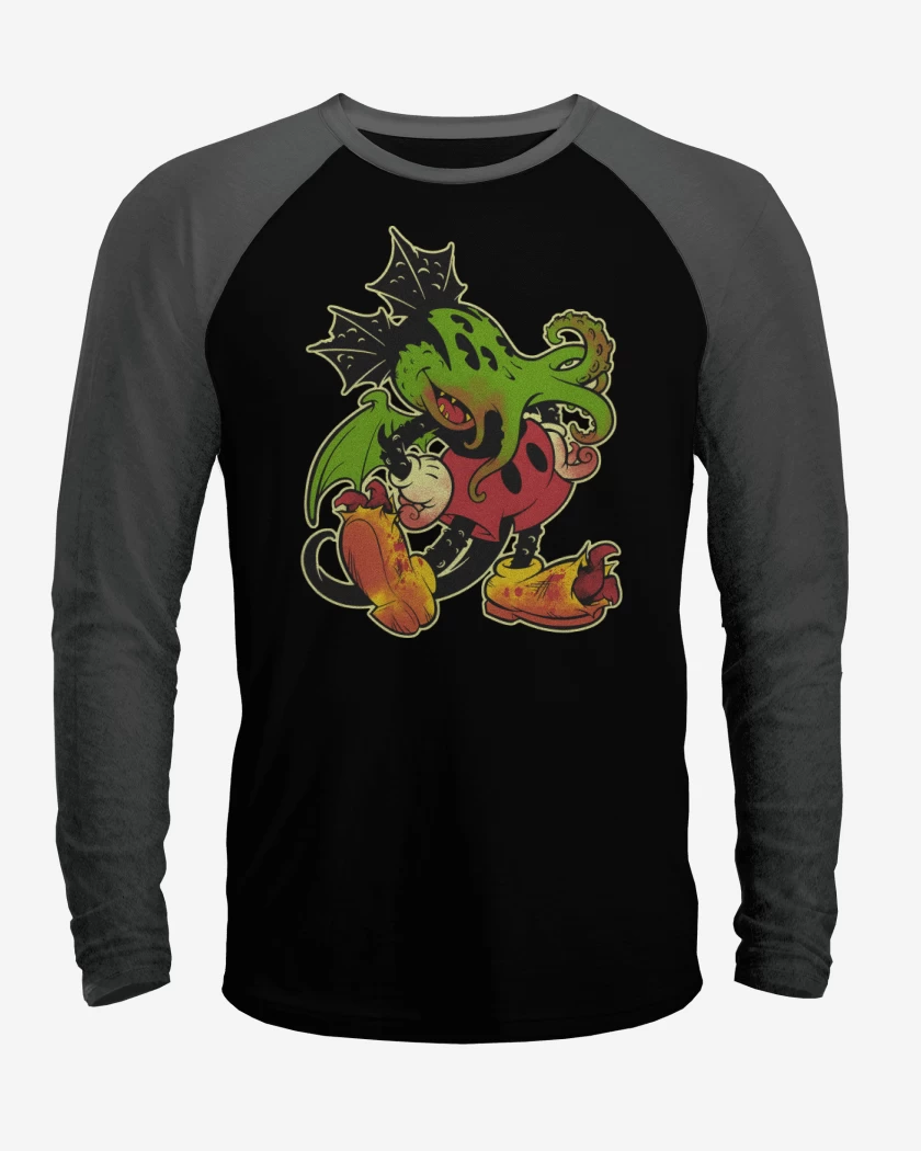 Polera Raglan Negro / Negro Heather de Mickthulhu Mouse