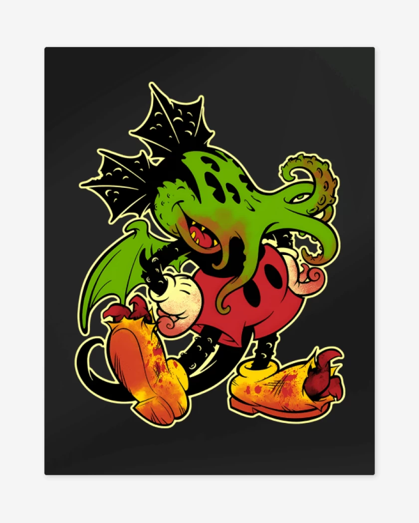 Print metalico Negro de Mickthulhu Mouse